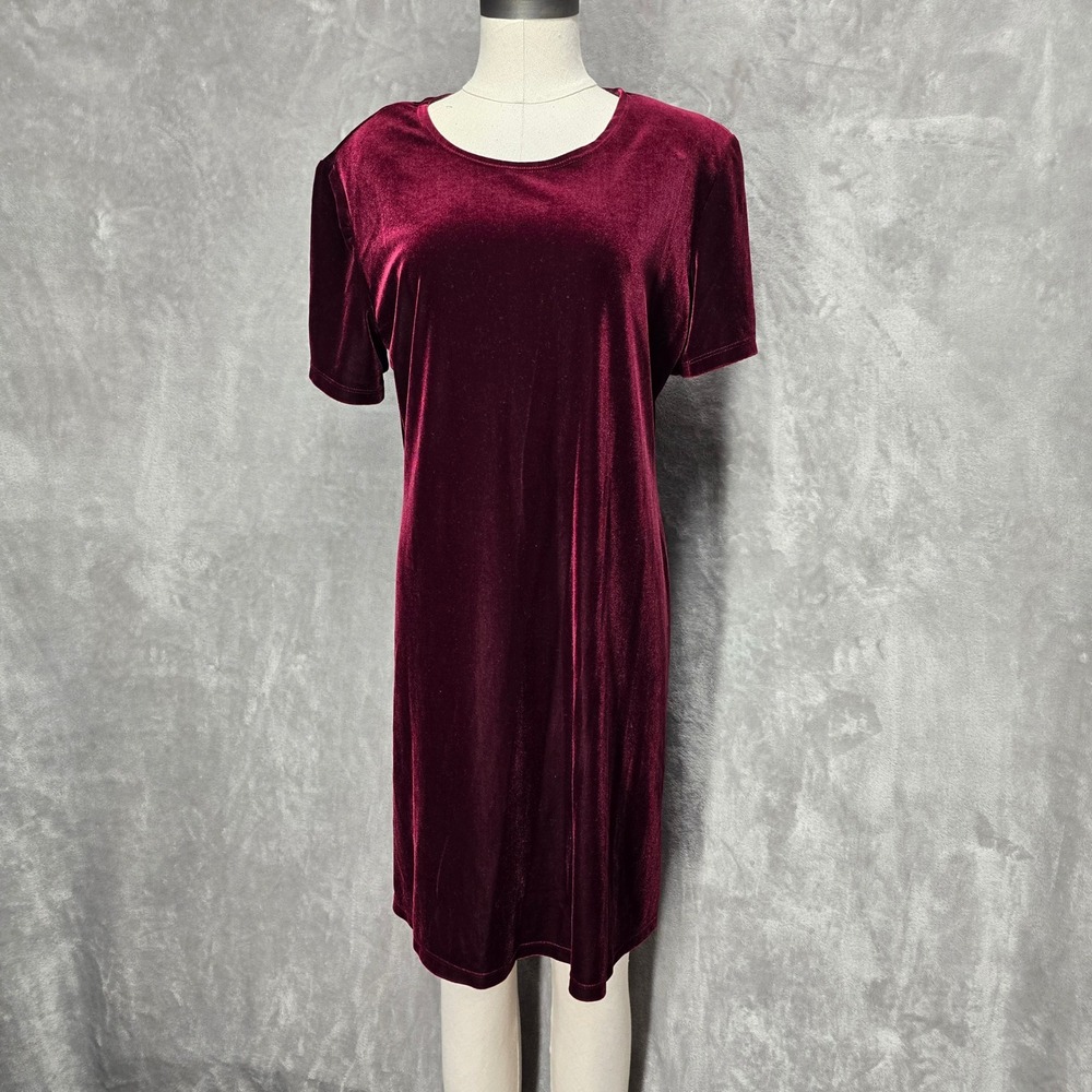 AGB BYER‎ CALIFORNIA Burgundy Velvet Short Sleeve Midi Dress Women Size L